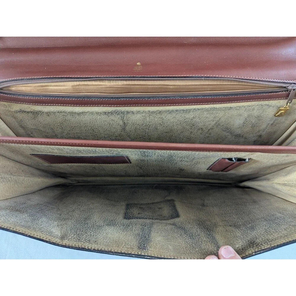 Vintage Mark Cross Leather Briefcase Mens Brown Italy Flap Lock Attache Bag